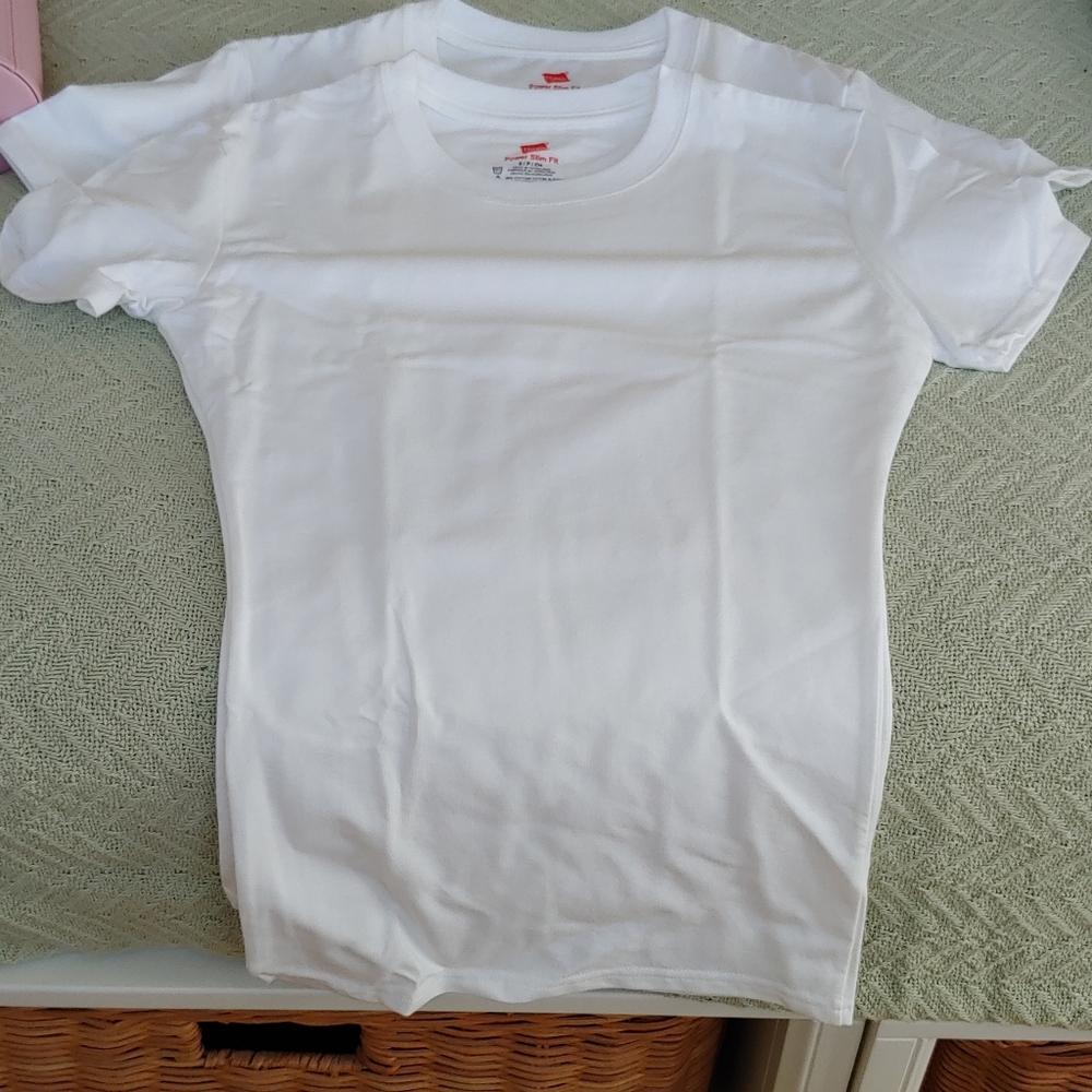 New Mens Hanes power slim fit white undershirts. Lot of 2